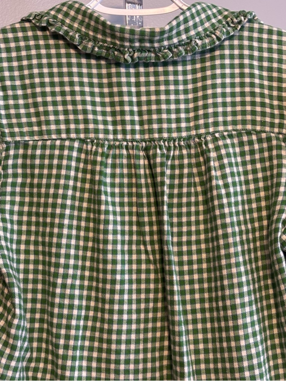 Gap Rounded Collar Shirt Women’s Med Green Plaid Ruffle Preppy Short Sleeve - Picture 5 of 8